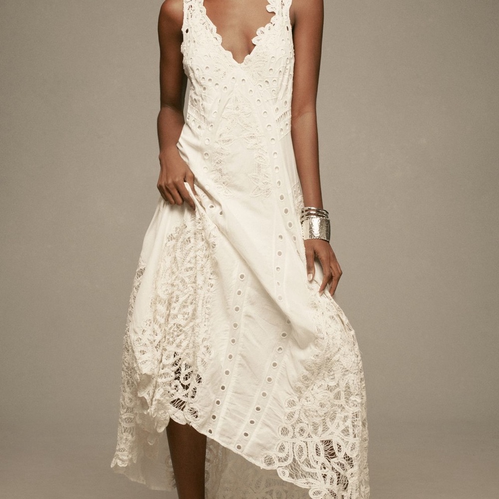 Anthropologie Cream Lace High-Low Dress